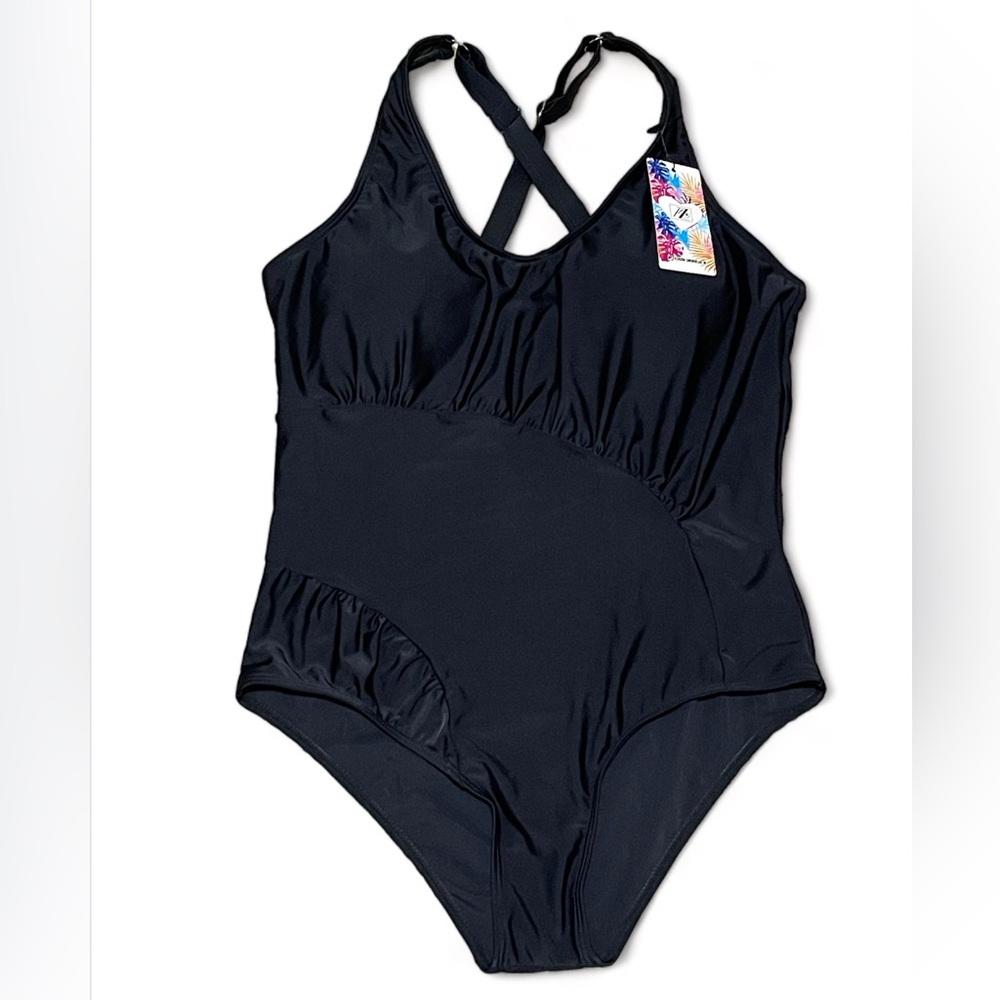 Women's Swimsuit with Adjustable Cross Straps Black Size L NWT
